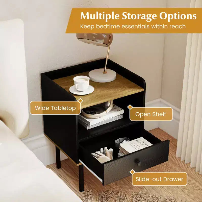Costway Lot de 2 tables d'appoint 3 niveaux pour canapé avec étagère de rangement ouverte et pieds en métal pour salon