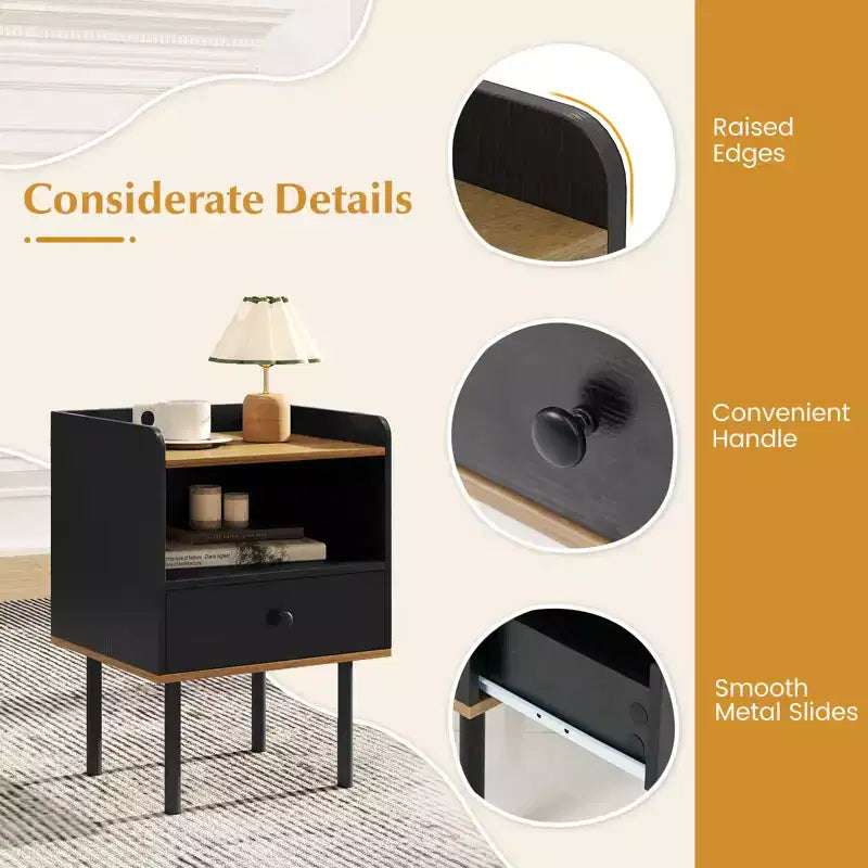 Costway Lot de 2 tables d'appoint 3 niveaux pour canapé avec étagère de rangement ouverte et pieds en métal pour salon
