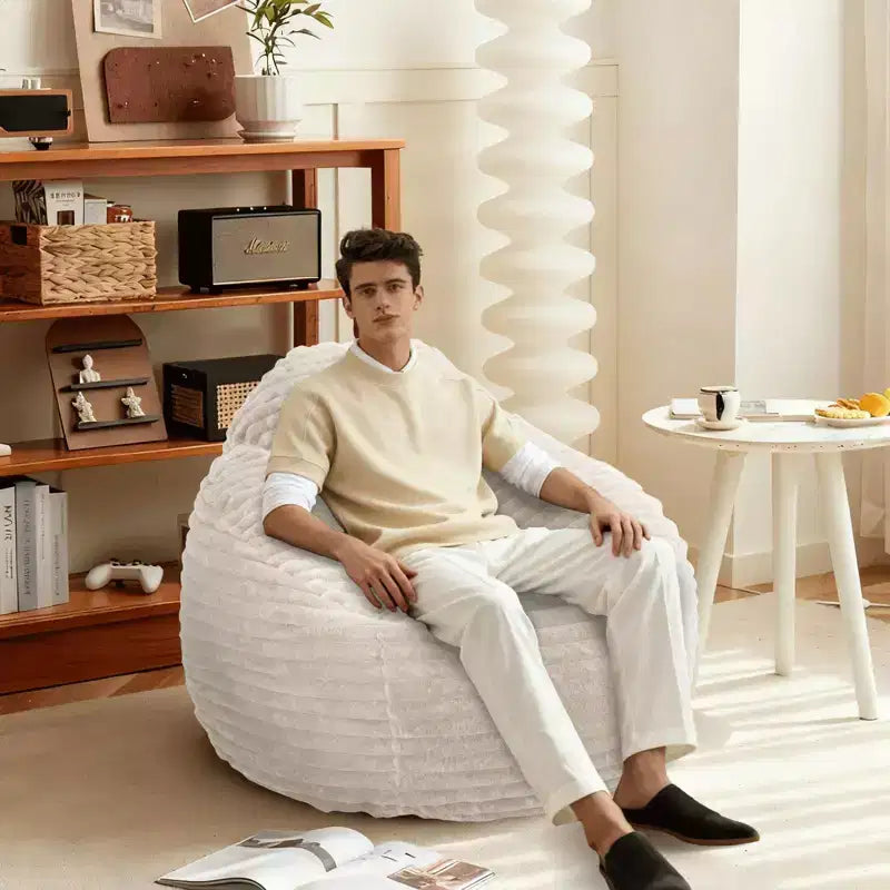 TUYOHW Fauteuils paresseux en velours pour adultes, poufs confortables avec housse douce et amovible pour salon, Camel