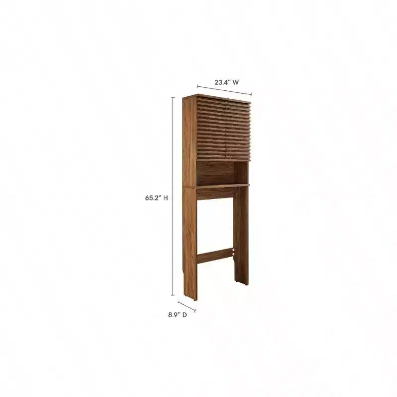 Meuble de rangement WC moderne en noyer avec étagère ouverte et 2 portes à fermeture douce, organisateur de linge mural avec étagères réglables