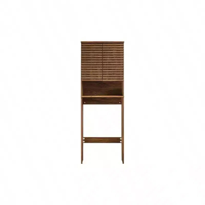 Meuble de rangement WC moderne en noyer avec étagère ouverte et 2 portes à fermeture douce, organisateur de linge mural avec étagères réglables
