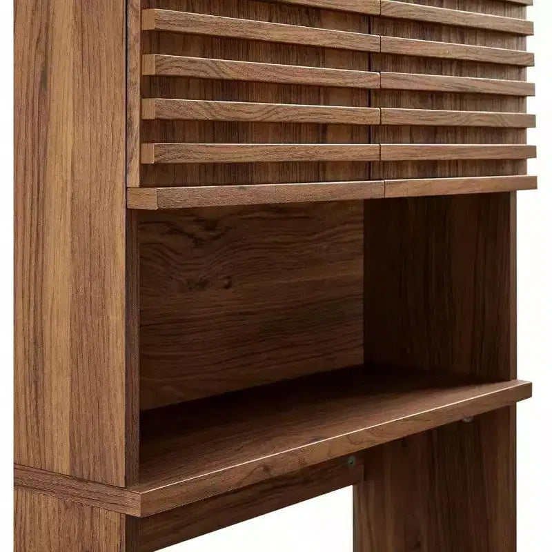 Meuble de rangement WC moderne en noyer avec étagère ouverte et 2 portes à fermeture douce, organisateur de linge mural avec étagères réglables