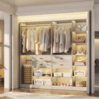 Besiost Ensemble de système d'organisation de placard de 203 cm avec tiroirs en bois, armoire autoportante avec tringle à vêtements