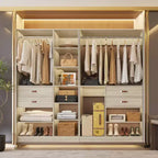 Besiost Ensemble de système d'organisation de placard de 203 cm avec tiroirs en bois, armoire autoportante avec tringle à vêtements