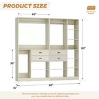 Besiost Ensemble de système d'organisation de placard de 203 cm avec tiroirs en bois, armoire autoportante avec tringle à vêtements