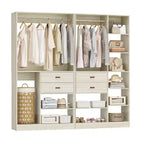 Besiost Ensemble de système d'organisation de placard de 203 cm avec tiroirs en bois, armoire autoportante avec tringle à vêtements