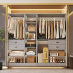 Besiost Ensemble de système d'organisation de placard de 203 cm avec tiroirs en bois, armoire autoportante avec tringle à vêtements
