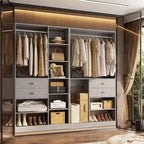 Besiost Ensemble de système d'organisation de placard de 203 cm avec tiroirs en bois, armoire autoportante avec tringle à vêtements