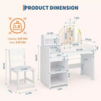 Coiffeuse 2-en-1 pour enfants avec tabouret, miroir réglable et rangement, table de maquillage pour salle de jeux pour tout-petits et petites filles, assemblage facile et design sûr
