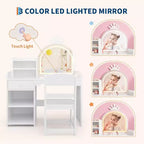 Coiffeuse 2-en-1 pour enfants avec tabouret, miroir réglable et rangement, table de maquillage pour salle de jeux pour tout-petits et petites filles, assemblage facile et design sûr