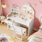 Coiffeuse 2-en-1 pour enfants avec tabouret, miroir réglable et rangement, table de maquillage pour salle de jeux pour tout-petits et petites filles, assemblage facile et design sûr