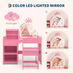 Coiffeuse 2-en-1 pour enfants avec tabouret, miroir réglable et rangement, table de maquillage pour salle de jeux pour tout-petits et petites filles, assemblage facile et design sûr