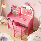 Coiffeuse 2-en-1 pour enfants avec tabouret, miroir réglable et rangement, table de maquillage pour salle de jeux pour tout-petits et petites filles, assemblage facile et design sûr