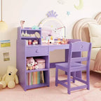 Coiffeuse 2-en-1 pour enfants avec tabouret, miroir réglable et rangement, table de maquillage pour salle de jeux pour tout-petits et petites filles, assemblage facile et design sûr