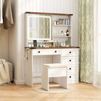 Costway Ensemble Coiffeuse de Ferme avec Miroir et Lumières, Table de Maquillage et Chaise