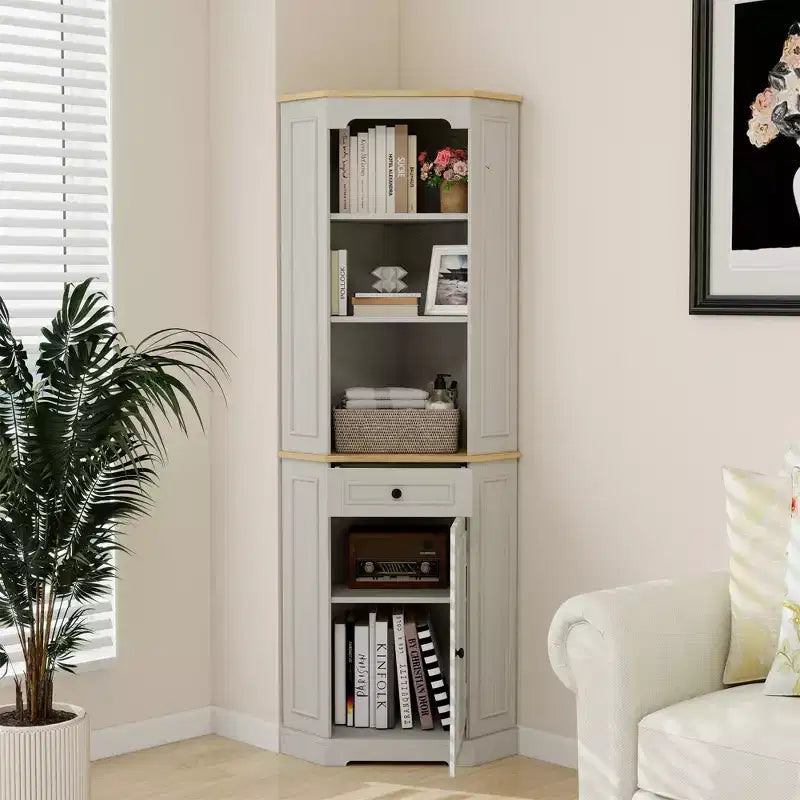 Meuble de rangement AndMakers en bois blanc antique de 45 cm avec 5 étagères