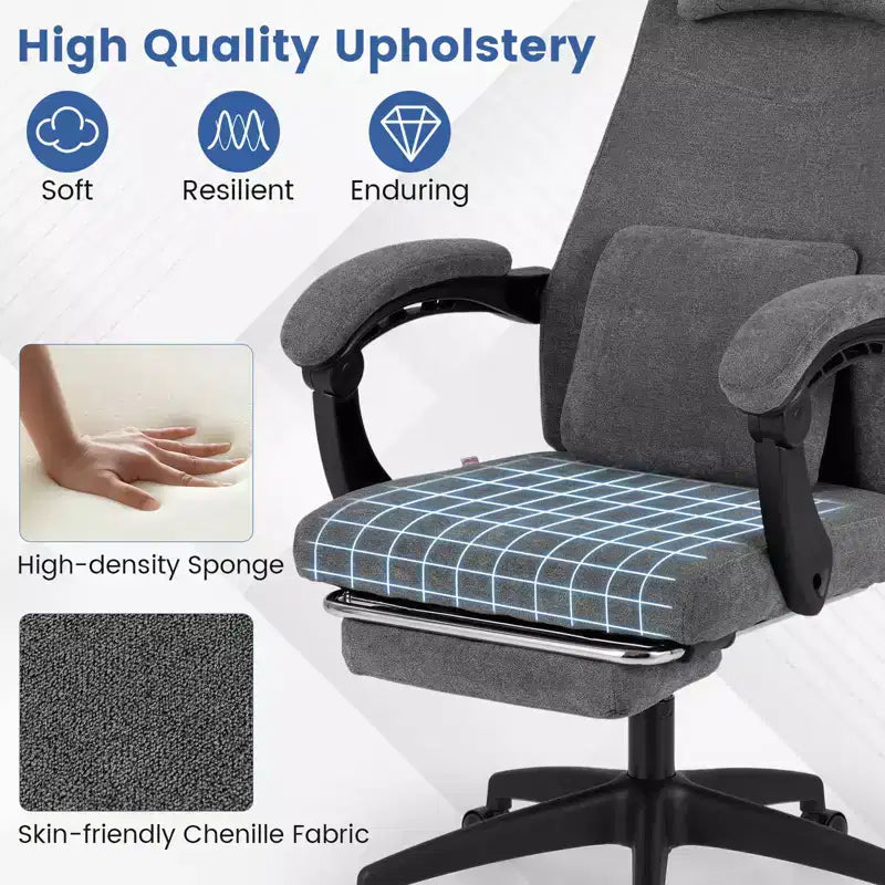 Costway Fauteuil de Bureau Inclinable avec Repose-pieds Rétractable Dossier Haut Ergonomique de Direction