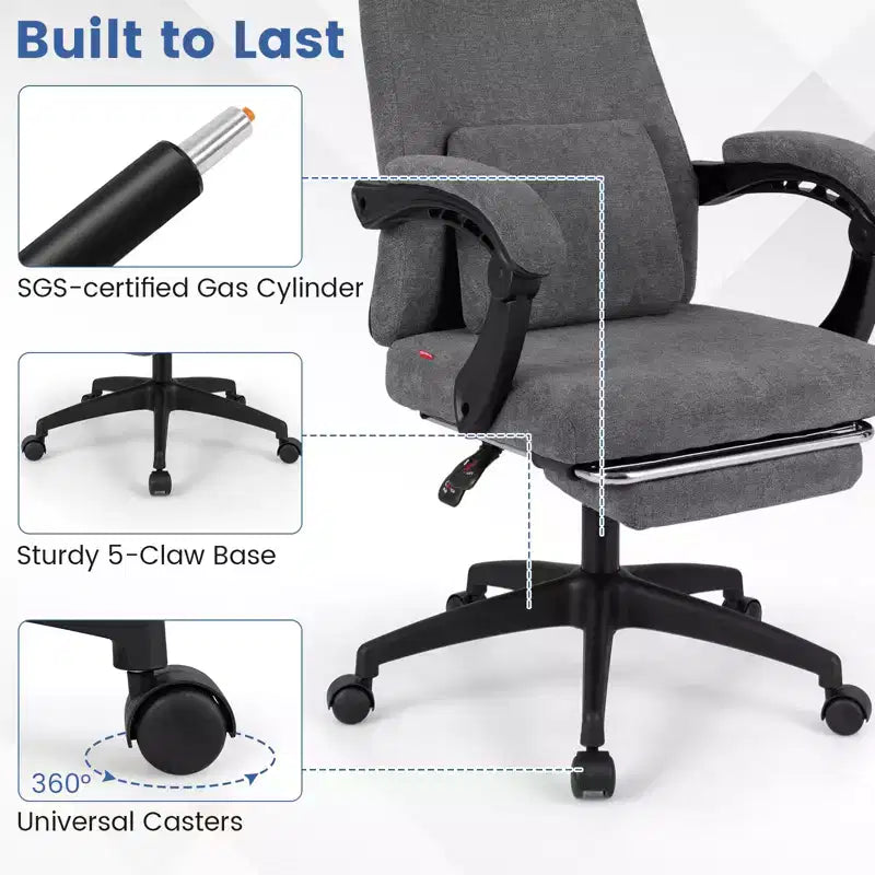 Costway Fauteuil de Bureau Inclinable avec Repose-pieds Rétractable Dossier Haut Ergonomique de Direction