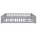 SC 1 Lit de Sol Pleine Grandeur en Contreplaqué avec Clôture et Porte pour Enfants, Cadre de Lit Montessori Gris
