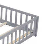 SC 1 Lit de Sol Pleine Grandeur en Contreplaqué avec Clôture et Porte pour Enfants, Cadre de Lit Montessori Gris