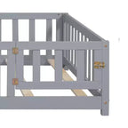 SC 1 Lit de Sol Pleine Grandeur en Contreplaqué avec Clôture et Porte pour Enfants, Cadre de Lit Montessori Gris