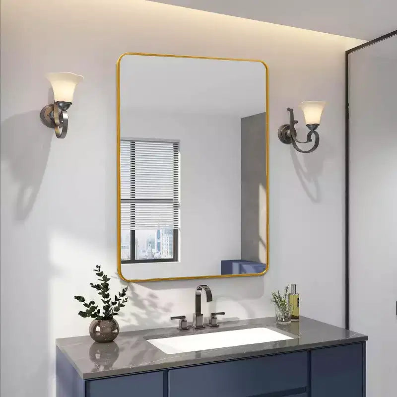 TUYOHW Miroir de salle de bain rectangulaire 24x36'', miroir mural décoratif avec film anti-éclats et cadre en aluminium brossé pour salle de bain, salon