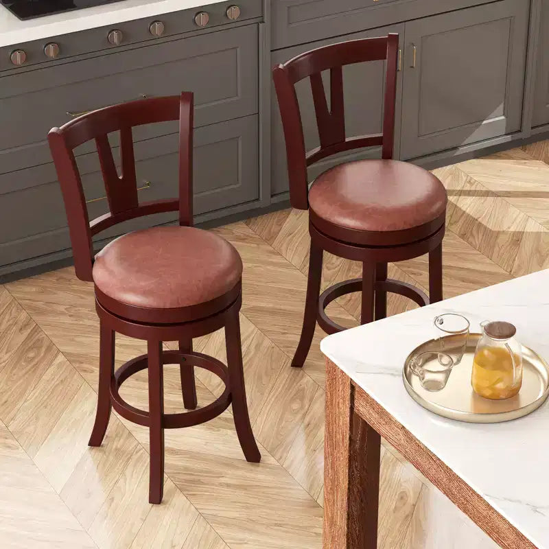 Costway Lot de 2/4 Tabourets de Bar Pivotants Hauteur Comptoir 66 cm avec Dossiers Hauts et Repose-pieds en Bois Massif