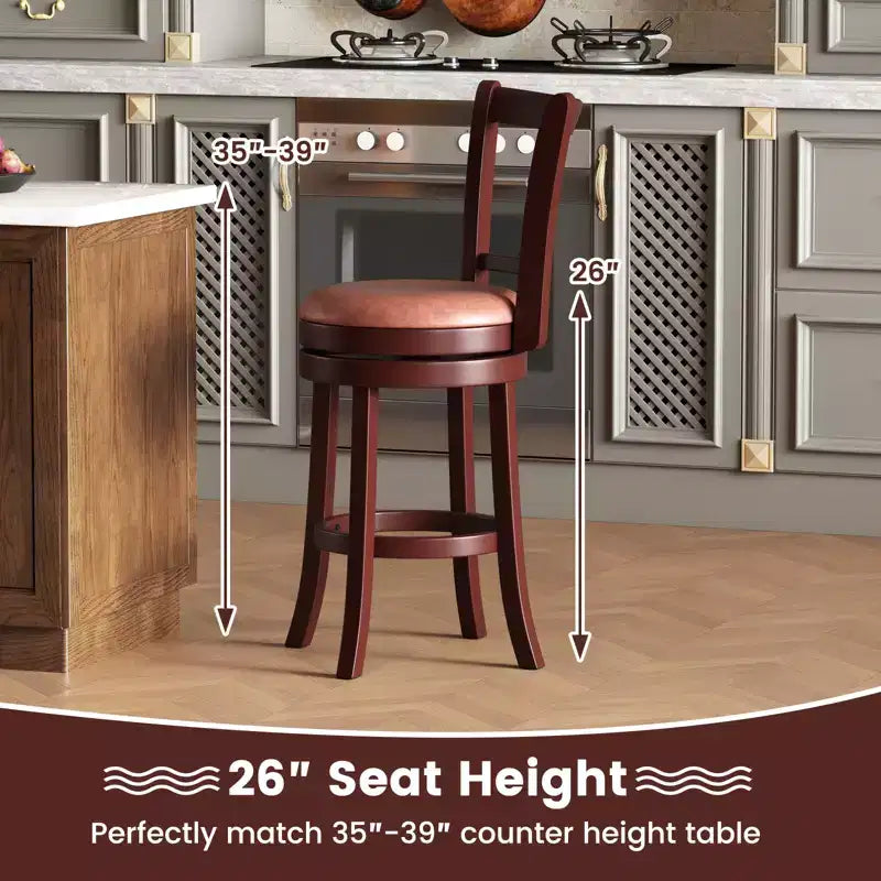 Costway Lot de 2/4 Tabourets de Bar Pivotants Hauteur Comptoir 66 cm avec Dossiers Hauts et Repose-pieds en Bois Massif