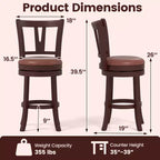 Costway Lot de 2/4 Tabourets de Bar Pivotants Hauteur Comptoir 66 cm avec Dossiers Hauts et Repose-pieds en Bois Massif