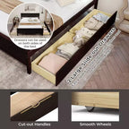 Cadre de lit double en bois Costway avec 2 tiroirs de rangement et rangement sous le lit Espresso