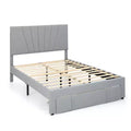 Costway Full/Queen Upholstered Bed Frame Platform Bed with Drawer & Adjustable Headboard Grey