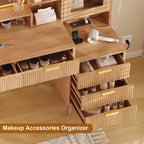 Coiffeuse de Maquillage avec Lumières et Prise de Courant, Grande Coiffeuse Moderne Cannelée avec Miroir Lumineux HD de 24 pouces, 5 Tiroirs et Étagère de Rangement