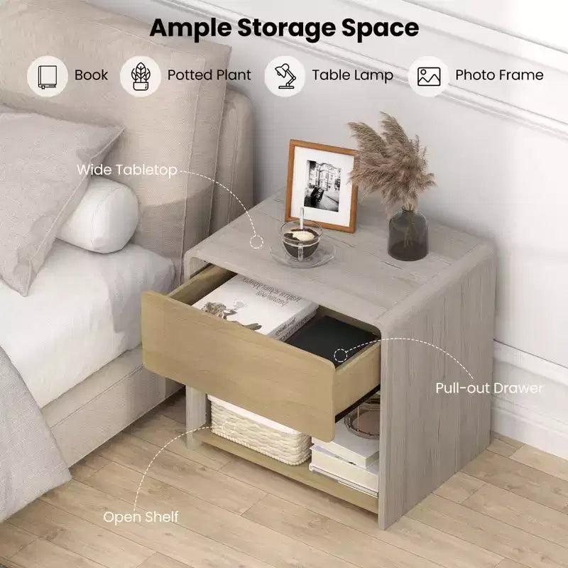 Table de chevet de style moderne Costway avec tiroir et étagère ouverte à 2 niveaux