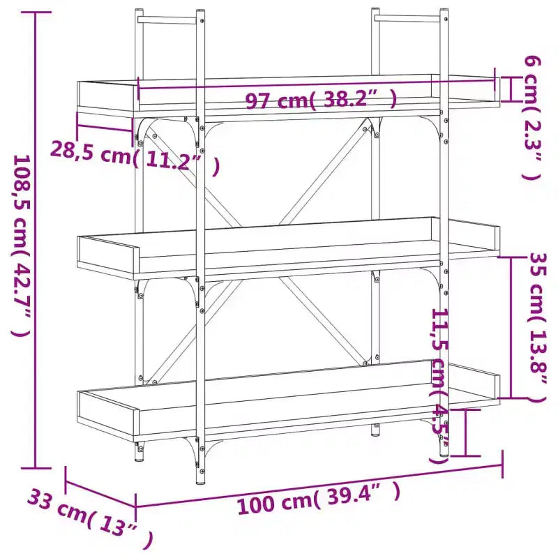 vidaXL Bibliothèque Chêne marron Bois d'ingénierie et métal 100 x 33 x 108,5 cm
