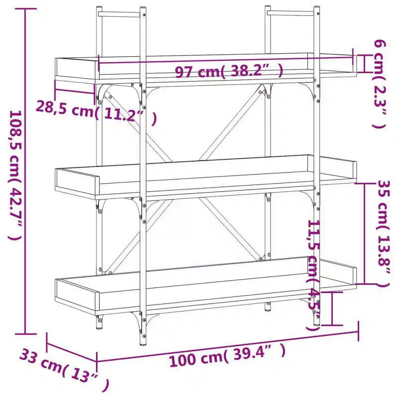 vidaXL Bibliothèque Chêne marron Bois d'ingénierie et métal 100 x 33 x 108,5 cm