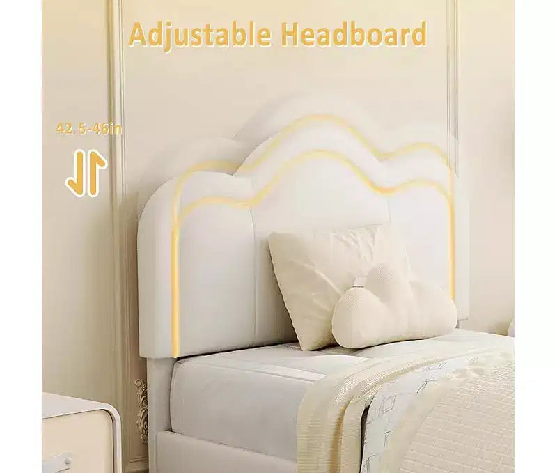 Cadre de lit double rembourré avec tête de lit réglable, cadre de lit plateforme en velours pour enfants/filles, lattes de bois, assemblage facile