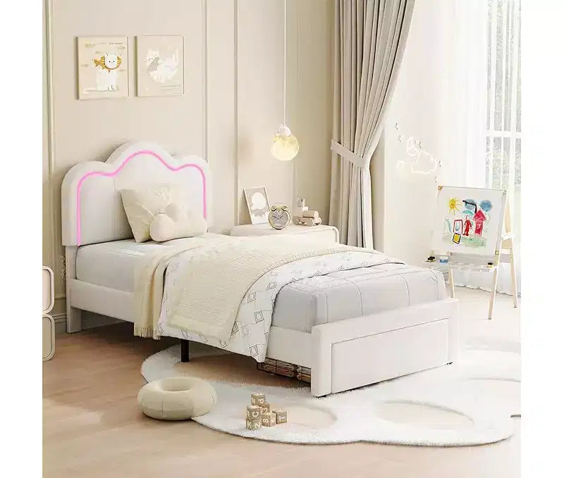 Cadre de lit double rembourré avec tête de lit réglable, cadre de lit plateforme en velours pour enfants/filles, lattes de bois, assemblage facile