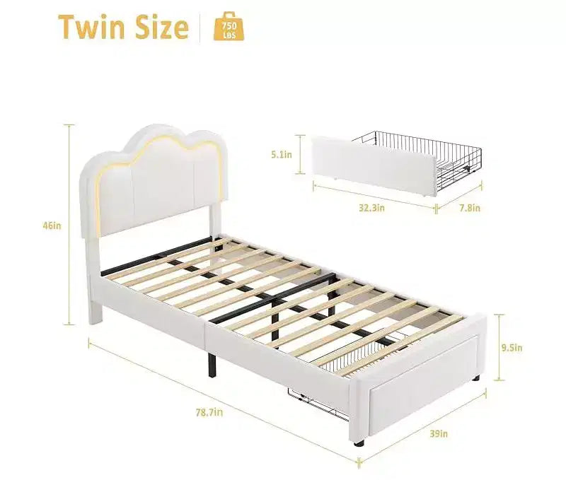 Cadre de lit double rembourré avec tête de lit réglable, cadre de lit plateforme en velours pour enfants/filles, lattes de bois, assemblage facile