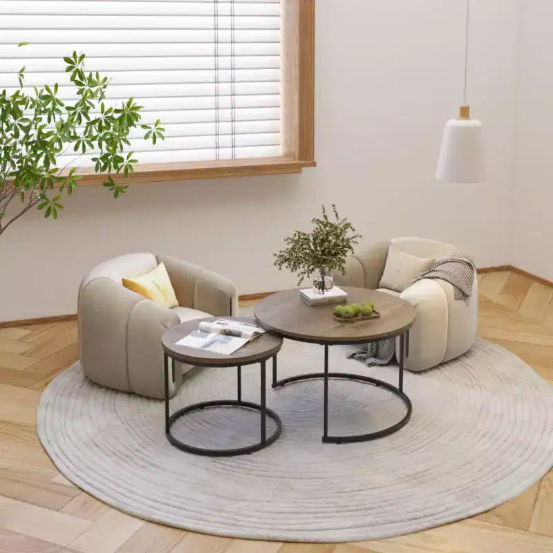 Tables basses gigognes (lot de 2), tables basses rondes de 70 cm avec plateau en motif marbre et cadre métallique robuste, tables d'appoint
