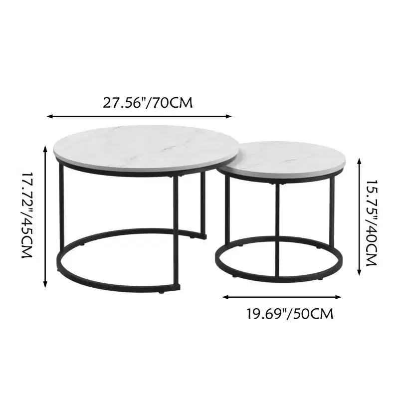 Tables basses gigognes (lot de 2), tables basses rondes de 70 cm avec plateau en motif marbre et cadre métallique robuste, tables d'appoint