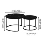 Tables basses gigognes (lot de 2), tables basses rondes de 70 cm avec plateau en motif marbre et cadre métallique robuste, tables d'appoint