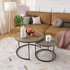 Tables basses gigognes (lot de 2), tables basses rondes de 70 cm avec plateau en motif marbre et cadre métallique robuste, tables d'appoint