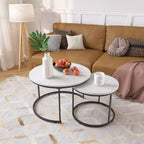 Tables basses gigognes (lot de 2), tables basses rondes de 70 cm avec plateau en motif marbre et cadre métallique robuste, tables d'appoint