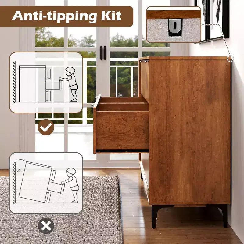 Commode double à 6 tiroirs Costway avec système de verrouillage, pieds de support en métal et kit anti-basculement