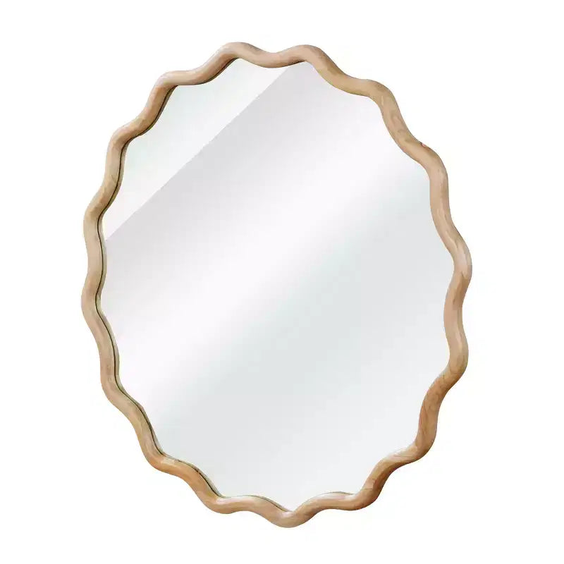 Miroir décoratif rond ondulé Whisen 30, cadre en bois massif, entrée