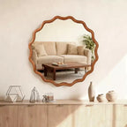 Miroir décoratif rond ondulé Whisen 30, cadre en bois massif, entrée