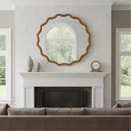 Miroir décoratif rond ondulé Whisen 30, cadre en bois massif, entrée