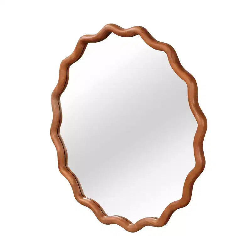 Miroir décoratif rond ondulé Whisen 30, cadre en bois massif, entrée