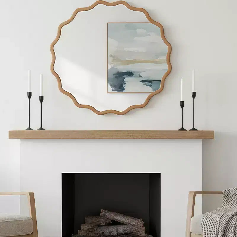 Miroir décoratif rond ondulé Whisen 30, cadre en bois massif, entrée