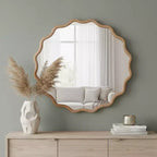 Miroir décoratif rond ondulé Whisen 30, cadre en bois massif, entrée